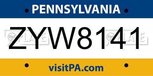 ZYW8141 Pennsylvania License Plate