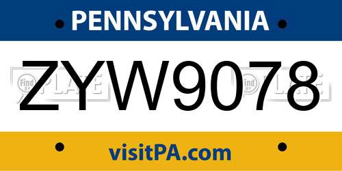 ZYW9078 Pennsylvania License Plate