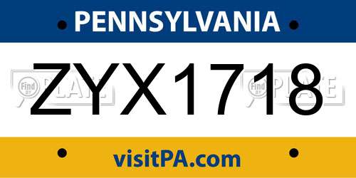 ZYX1718 Pennsylvania License Plate
