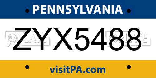 ZYX5488 Pennsylvania License Plate