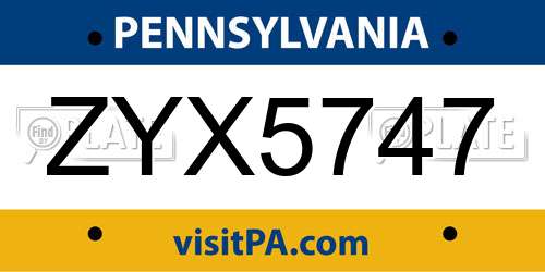 ZYX5747 Pennsylvania License Plate