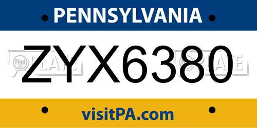 ZYX6380 Pennsylvania License Plate