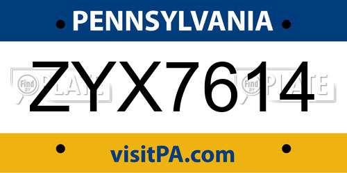 ZYX7614 Pennsylvania License Plate