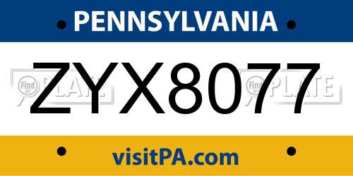 ZYX8077 Pennsylvania License Plate
