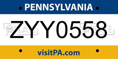 ZYY0558 Pennsylvania License Plate