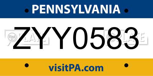 ZYY0583 Pennsylvania License Plate