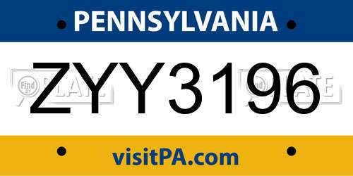 ZYY3196 Pennsylvania License Plate