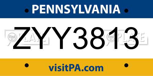 ZYY3813 Pennsylvania License Plate