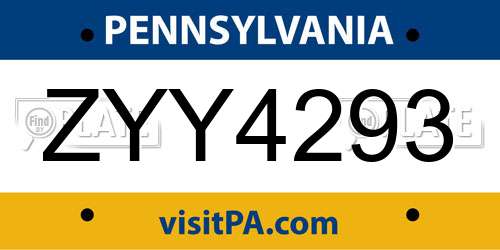 ZYY4293 Pennsylvania License Plate