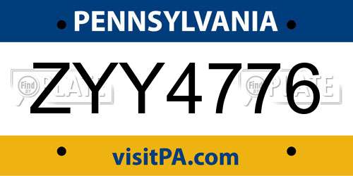 ZYY4776 Pennsylvania License Plate