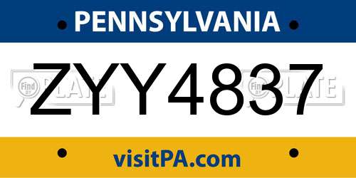 ZYY4837 Pennsylvania License Plate