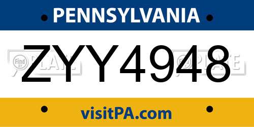 ZYY4948 Pennsylvania License Plate