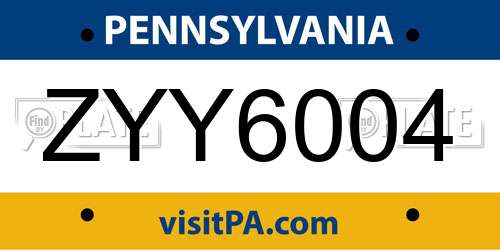 ZYY6004 Pennsylvania License Plate