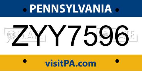 ZYY7596 license plate in PA state