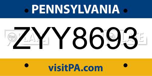 ZYY8693 Pennsylvania License Plate