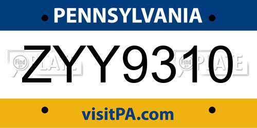 ZYY9310 Pennsylvania License Plate