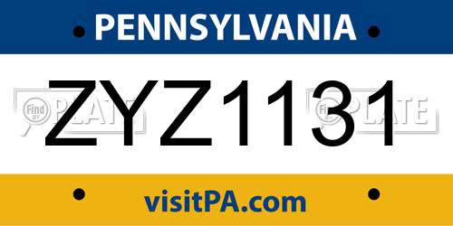 ZYZ1131 Pennsylvania License Plate