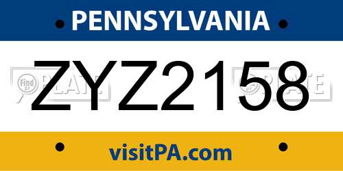 ZYZ2158 Pennsylvania License Plate