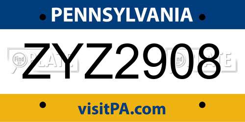 ZYZ2908 Pennsylvania License Plate