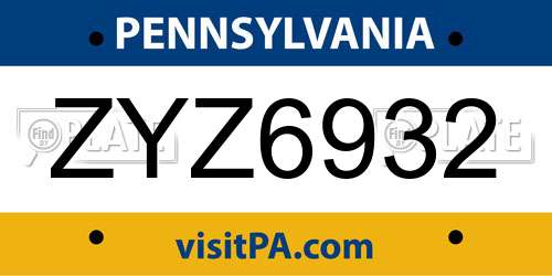 ZYZ6932 Pennsylvania License Plate