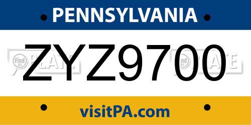 ZYZ9700 Pennsylvania License Plate