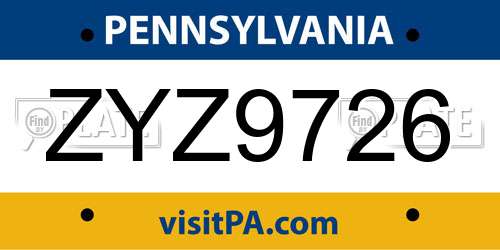 ZYZ9726 Pennsylvania License Plate