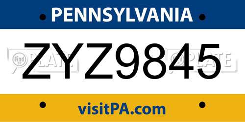 ZYZ9845 Pennsylvania License Plate