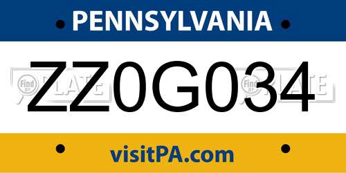 ZZ0G034 Pennsylvania License Plate