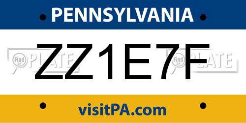 ZZ1E7F Pennsylvania License Plate