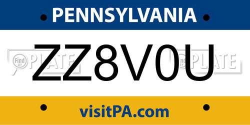 ZZ8V0U Pennsylvania License Plate