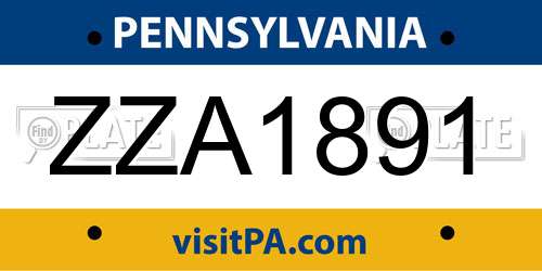 ZZA1891 Pennsylvania License Plate