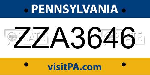 ZZA3646 Pennsylvania License Plate