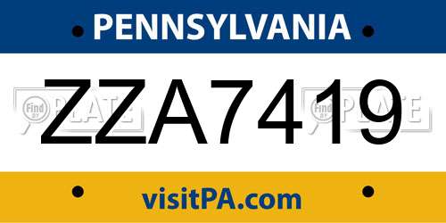 ZZA7419 Pennsylvania License Plate