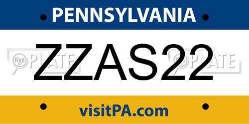 ZZAS22 Pennsylvania License Plate