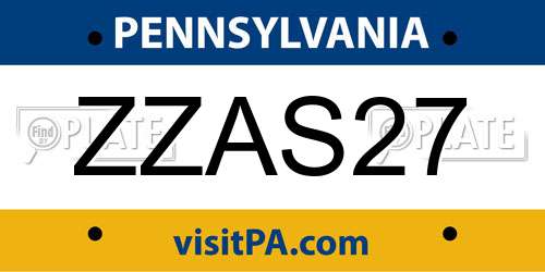 ZZAS27 Pennsylvania License Plate
