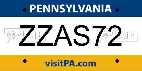 ZZAS72 Pennsylvania License Plate