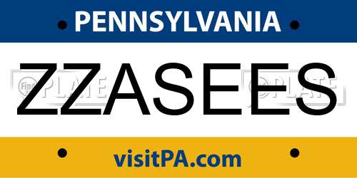 ZZASEES Pennsylvania License Plate