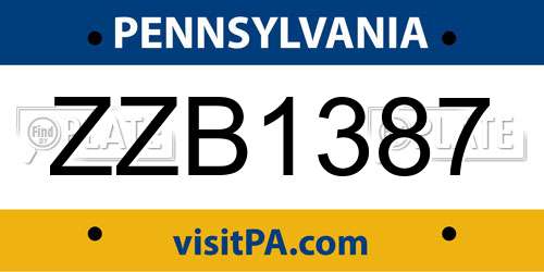 ZZB1387 Pennsylvania License Plate
