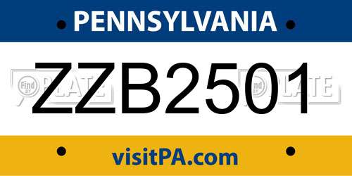 ZZB2501 Pennsylvania License Plate