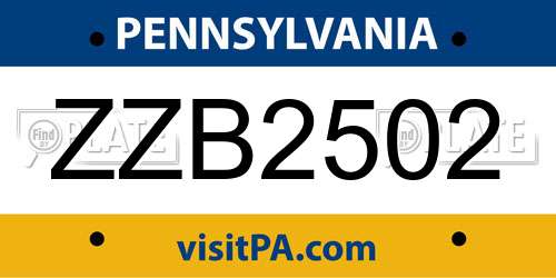 ZZB2502 Pennsylvania License Plate