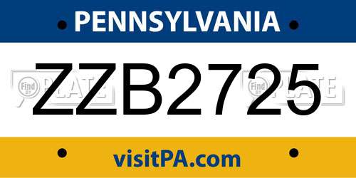 ZZB2725 Pennsylvania License Plate