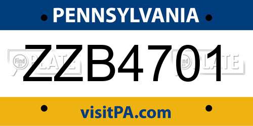 ZZB4701 Pennsylvania License Plate