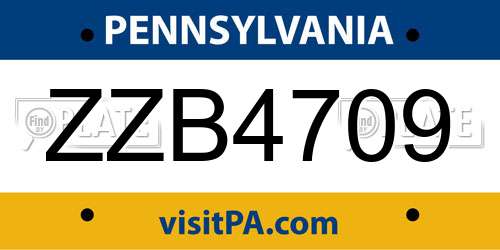 ZZB4709 Pennsylvania License Plate