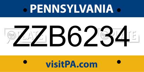 ZZB6234 Pennsylvania License Plate