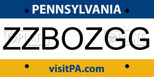 ZZBOZGG Pennsylvania License Plate