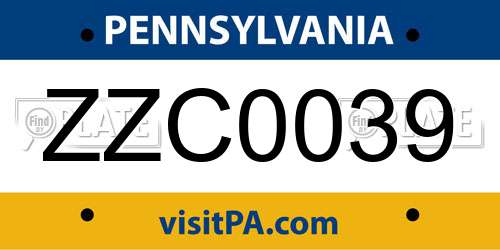 ZZC0039 Pennsylvania License Plate