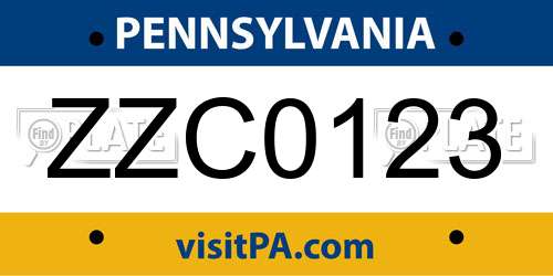 ZZC0123 Pennsylvania License Plate