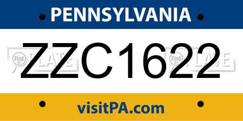 ZZC1622 Pennsylvania License Plate