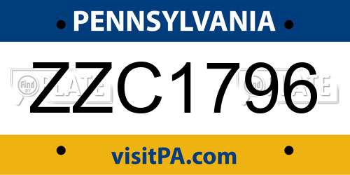 ZZC1796 Pennsylvania License Plate