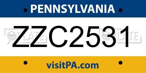 ZZC2531 Pennsylvania License Plate